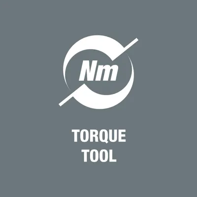 A graphic displaying the text 'Nm' within a circular arrow symbol, with the words 'TORQUE TOOL' below it.