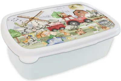 Produktbild von KitchenYeah® Lunchbox Brotzeit Brotdose 17x11 cm Bauernhof - Traktor - Kinder - Tiere Kinder Brotzeitdose - Lunch Box - Kinder - Sandwich-Box - Schulbox - Lunch Boxen