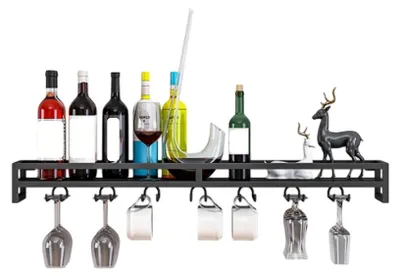 Image de Étagère murale pour bouteilles de vin avec porte-verres