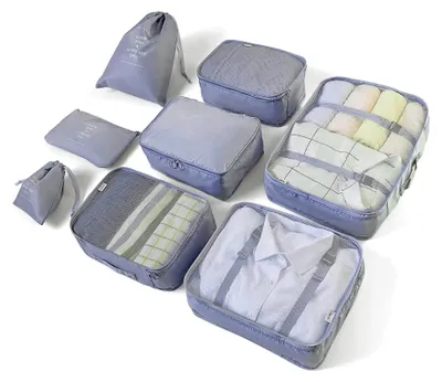 Produktbild von Koffer Organizer Set, Packing Cubes Kleidertaschen Schuhbeutel Reiseorganizer Packwürfel Kosmetik Packtaschen für Koffer (8-teilig, Grau)
