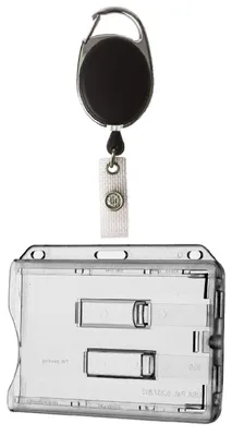 Image de 1 porte-badge – Porte-badge ovale avec fermeture à glissière + porte-cartes pour 2 cartes avec 2 fentes transparentes – Porte-badge horizontal avec compartiment à cartes, large choix de couleurs