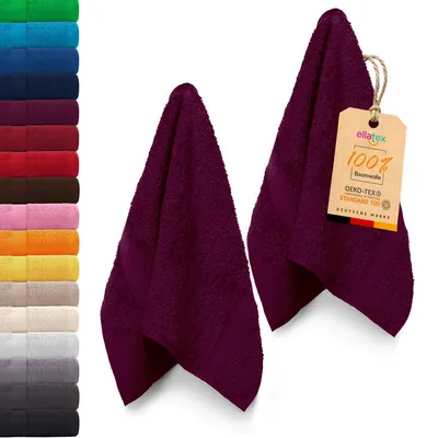 Produktbild von EllaTex PARIS 2er Set Gästetücher 30x50 cm – 100% Baumwolle, 500 g/m² Frottier, in Farbe: Brombeere