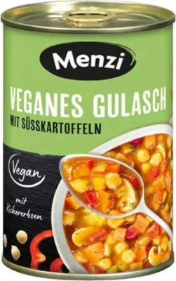 Produktbild von Menzi Veganes Gulasch mit Süßkartoffeln, 400g