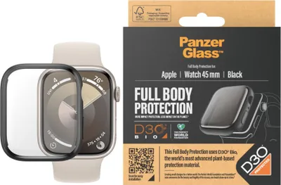 Produktbild von PanzerGlass ® Full Body Schwarz m. D3O® Apple Watch Series 9 | 45mm, Apple, Apple - Watch Series 9 45mm, Trockene Anwendung, Kratzresistent, Schockresistent, Schwarz, 1 Stück(e)