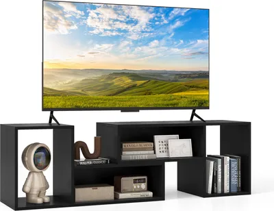 Zdjęcie produktu dla COSTWAY 2-częściowy stolik pod telewizor, nowoczesne minimalistyczne centrum rozrywki dla telewizorów o przekątnej 50, 55 i 60 cali Stolik multimedialny z bezpłatną kombinacją Czarny