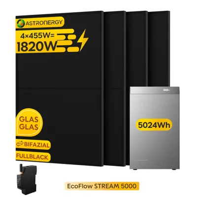 Produktbild von EcoFlow STREAM 5000 5 kWh Speicher für Balkonkraftwerk mit 4x Astronergy  455W Solarmodule und Smart Meter , 5000 W Solar, 3000 W AC (0% MwSt)