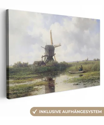 Produktbild von MuchoWow® - Leinwandbilder - Mühle - Willem Roelofs - Alte Meister - Kunst, Wandbild, Wanddeko Bilder Wohnzimmer, 90x60 cm