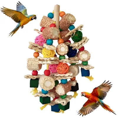 Image de Jouet pour oiseaux, jouet à mâcher avec épis de maïs et bloc, dimensions 37x14 cm, pour perroquets et perruches
