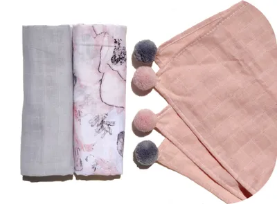Obrázok produktu pre Bellochi mušelínové plienky na odgrgnutie - 100% bavlna - Mäkké mušelínové utierky pre bábätká 3 balenia - 60x80 cm - Ružová sada 3 mušelínových utierok