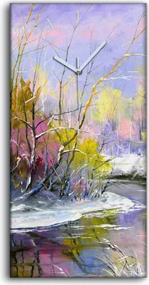 Produktbild von Dekor Leinwand Uhr Wandbilder 30x60 Ölgemälde Winter Bäume Fluss Natur - weiße Hände