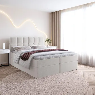 Produktbild von Bett Boxspringbett SELA 2 Topper VISCO mit Bettkästen - Doppelbett, Stauraum, Schlafzimmer, Polsterbett, Bettgestell (200x200, Creme - Fredo 15)