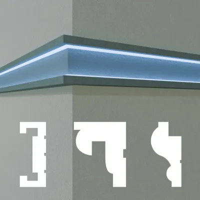 Produktbild von HEXIM LED Fassadenprofil aus EPS - Indirekte Beleuchtung mit Fassaden Stuckleisten Stuckprofile Fassadenverkleidung außenbereich - (DLED-10, 60 x 150 mm, 2 Meter / 1 Profil)
