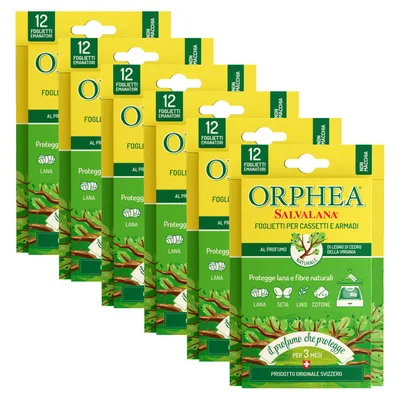 Immagine prodotto di Orphea Salvalana, Foglietti Emanatori per Cassetti e Armadi, per Lana e Vestiti Tutta la Stagione,6 Confezioni da 12 Foglietti,  Legno di Cedro
