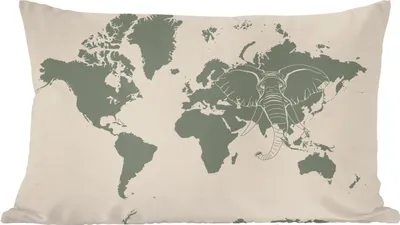 Produktbild von MuchoWow® Zierkissen Sofakissen Wohnzimmer Dekokissen 50x30 cm Weltkarte - Tiere - Elefant - Wohnzimmerdekoration - Polster mit Photo
