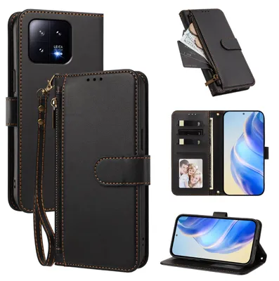 Produktbild von Geldbörse Hülle für Xiaomi 13, Kunstleder Handyhülle mit Kartenfächer, Ständer, Handschlaufe Schwarz