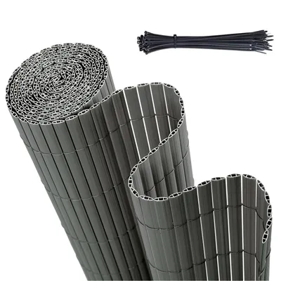 A rolled-up privacy screen and a bundle of zip ties on a white background.