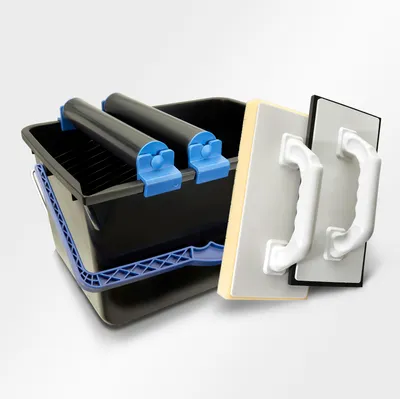 Produktbild von HELPMATE Fliesenwaschset 5-teilig 12L Eimer, Doppelrollen, Waschbrett, Verfugbrett