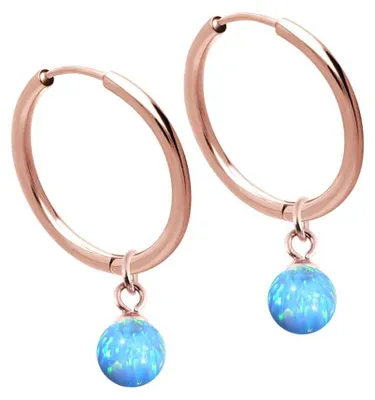 Produktbild von Chirurgenstahl Ohrclicker Creolen SYNTHETISCHER OPAL Farbe: RoséGold + Opal: Hellblau Innendurchmesser: 14 mm