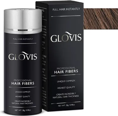 Produktbild von GLOVIS Hair Fibers 28g Haarverdichtung mit Sofortwirkung Haarfüller Schütthaar Streuhaar Haarpuder Haarfasern - Farbe MITTELBRAUN