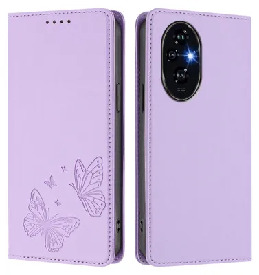 Image de Étui en cuir pour Honor 200, motif papillon, étui à rabat avec porte-appareil, violet clair