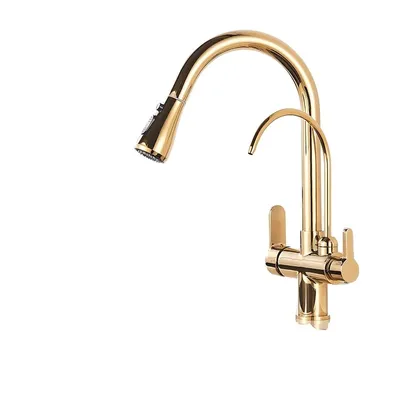 Produktbild von Gefilterte Küchenarmatur, kaltes und heißes Wasser, ausziehbare Sprühfunktion, Golden