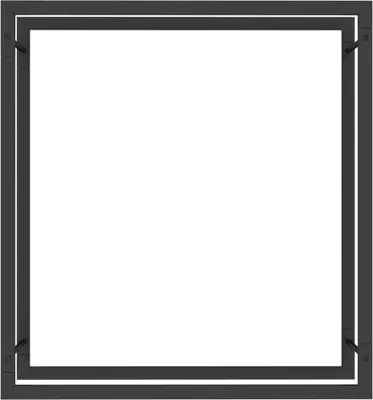 A black metal firewood rack is shown against a white background.