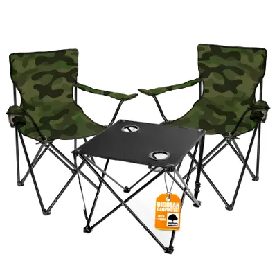 Produktbild von BigDean Campingtisch mit Stühlen Camouflage - Camping Tisch Stuhl Set Camping Stühle Campingstühle Campingstühle faltbar Campingmöbel Set