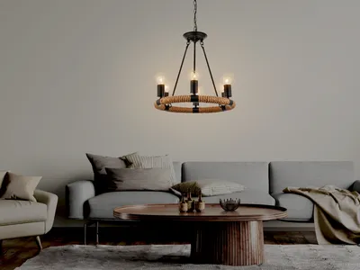 Produktbild von LED Pendelleuchte Kronleuchter, 6 flammige Seillampe hängend für über Esstisch