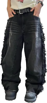 Obrázek produktu pro Pánské baggy džíny Zewool Y2K Hip Hop, volný střih, oversize, černé, velikost S