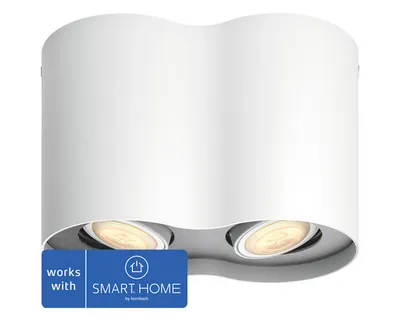 Immagine prodotto di Philips Hue White ambiance, lampada a soffitto a due faretti Pillar, illuminazione intelligente, Bluetooth/Zigbee, bianco, LED, metallo, attacco GU10