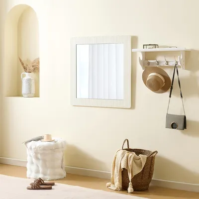 Produktbild von STILVORA Wandspiegel mit weißem Rahmen in Holzoptik, klarer Spiegelfläche & zeitlosem Design, für Flur, Schlafzimmer order Wohnzimmer