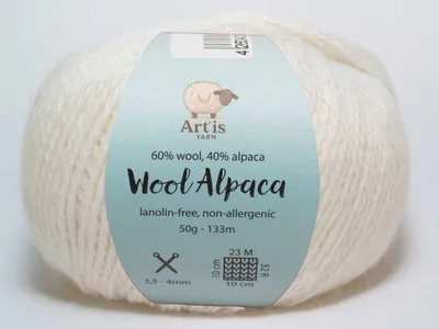 Obrázok produktu pre Wool Alpaca Art'is Yarn 60 % vlna, 40 % alpaková vlna, bez lanolínu a antialergická (50 g/133 m) (501 mliečno biela)