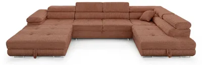 Produktbild von Wohnlandschaft Cordo U-Form XXL 345 cm Schlaffunktion 2 Bettkästen Breitcord Terrakotta Rechts