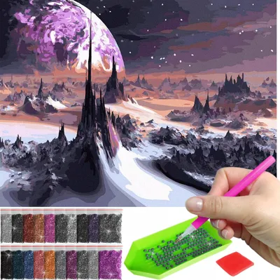 Zdjęcie produktu dla Haft diamentowy ARTULIO - Fantastyczny krajobraz obcej planety - 40 x 30 cm - Diamond painting, Kompletny zestaw: mozaika + akcesoria