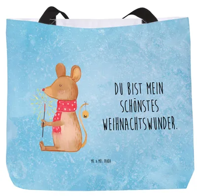 Produktbild von Mr. & Mrs. Panda Stoffbeutel Maus Weihnachten - Eisblau - Geschenk, Frohe, Tasche, Weihnachtsgruß, Tote Bag, Laptoptasche, Weihnachtswunder, Reisetasche, Pandatasche