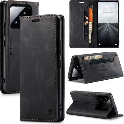 Produktbild von Xiaomi 14 Pro Hülle, Retro Kunstledertasche Stand Schutzhülle für Xiaomi 14 Pro Schwarz