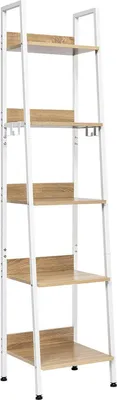 Produktbild von Happyment Bücherregal Galito – 5 Ebenen – Weiß – Marble-Look – Leiterregal – Holz & Metall – 40 x 36 x 170 cm – inkl. 4 Haken