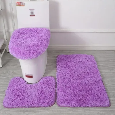 Produktbild von Badteppich Set 3 Teiliges, rutschfeste Shaggy Badematte, Flauschig Contour Badteppich, Langflor Toilettensitzbezug Violett