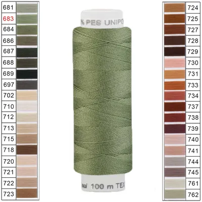 10 x 100m / 10 Spulen Unipoly 120 TEX14x2 Polyester Nähgarn Artikel 5v6 mattoliv
