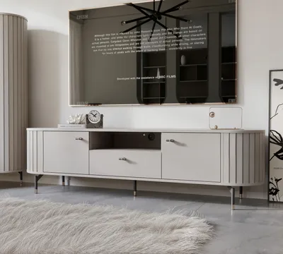 Produktbild von Geriffelter RTV-Schrank SENTO 180 cm mit Schublade Kaschmir TV-Tisch mit hohe Beinen
