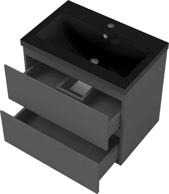 Produktbild von Waschtisch mit Unterschrank 60cm Alast Badmöbel Set Dunklegrau Waschbecken Schwarz mit Unterschrank MDF Softclose