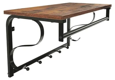Obrázok produktu pre Nástenný vešiak s poličkou – industriálny štýl, vintage – 60 x 30 x 32 cm