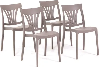 Immagine prodotto di set di 4 sedie impilabili in polipropilene con fibre di vetro per esterni e giardino, bar e ristorante, cucina design moderno - GINA - Tortora