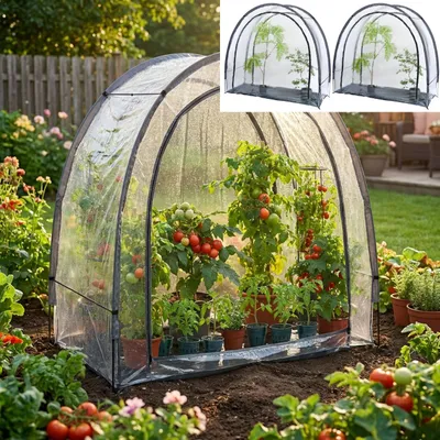 Produktbild von 2er-Set Robustes Foliengewächshaus und Überwinterungszelt, 175x186x84 cm: Ein Pflanzenschutz für optimale Ernte & frostfreie Pflege