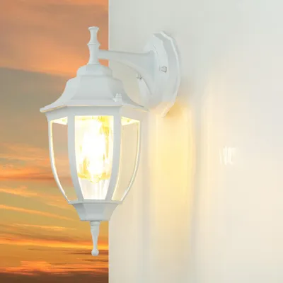 Produktbild von Weiße Wandlampe Vintage Außen Aluminium Glas Schirm E27 IP44 Rustikale Landhaus Lampe Garten Balkon LYON