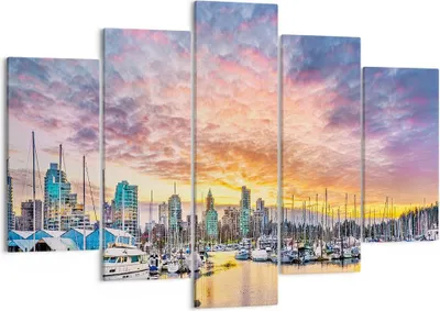 Produktbild von Bild auf Leinwand - Leinwandbild - Boote städtisch Stadt Landschaft - 150x100cm - Wand Bild - Wanddeko - Leinwanddruck - Bilder - Kunstdruck - Leinwand bilder - Wandkunst - EA150x100-3108