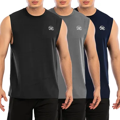 Produktbild von 3 Stücke Herren Ärmelloses Trikot-Top,Unterhemden,Sport Tanktop Schwarz/Grau/Blau S