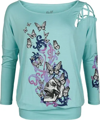 Produktbild von Full Volume by EMP Damen hellblaues Langarmshirt mit Cold Shoulder und Zierbändern L