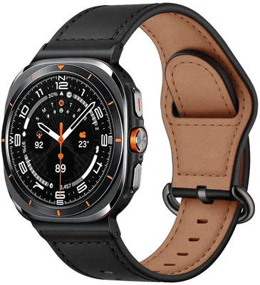 Produktbild von Stravo Echtlederarmband für Samsung Galaxy Watch Ultra 2/Ultra 47 mm – s Lederarmband mit ovaler Dornschließe – Schwarz