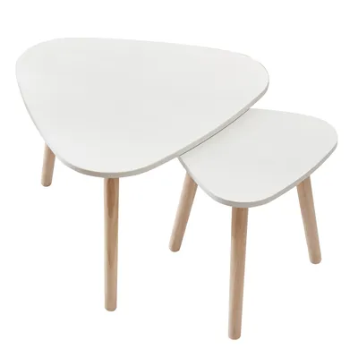 Produktbild von 2er set Couchtisch Beistelltisch Kaffeetisch Sofatisch mit 3 Holzbeinen Weiß